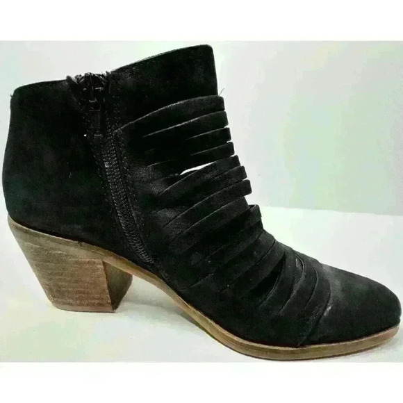 Lucky Brand Zavrina Sliced Black Leather Ankle Boots Booties Size 8 M 38 - Picture 4 of 7